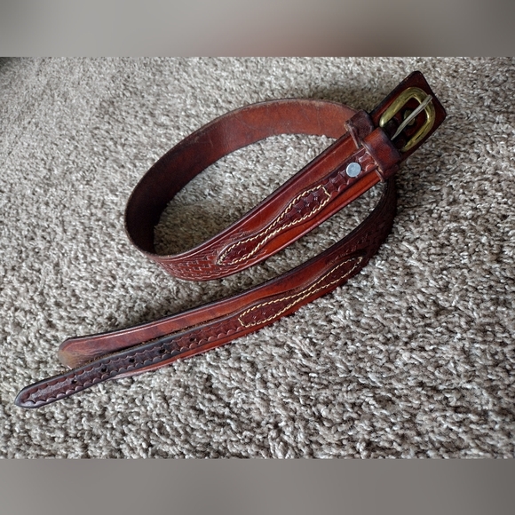 Triple K Deluxe Brown Leather Ranger Belt 53A-36 with Brass Buckle - Picture 5 of 14